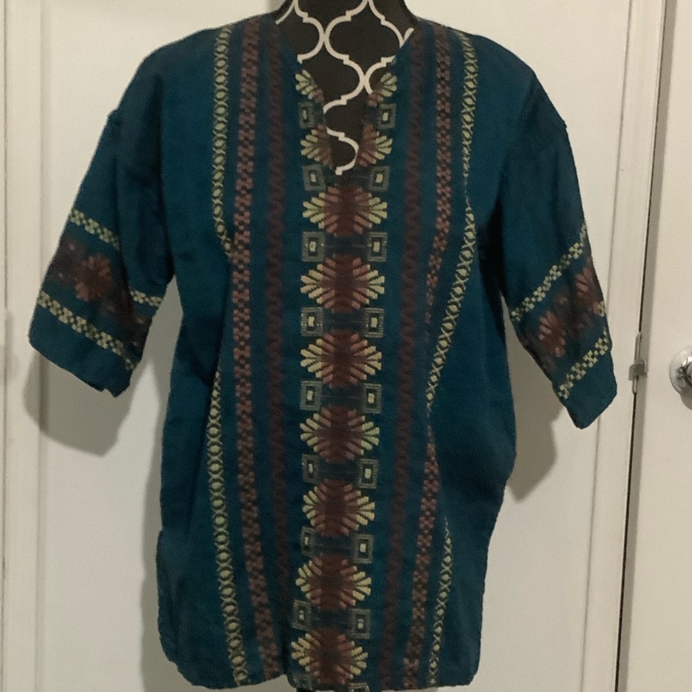Hand made Teal Patterned Tunic Top made in Guatemala 🇬🇹